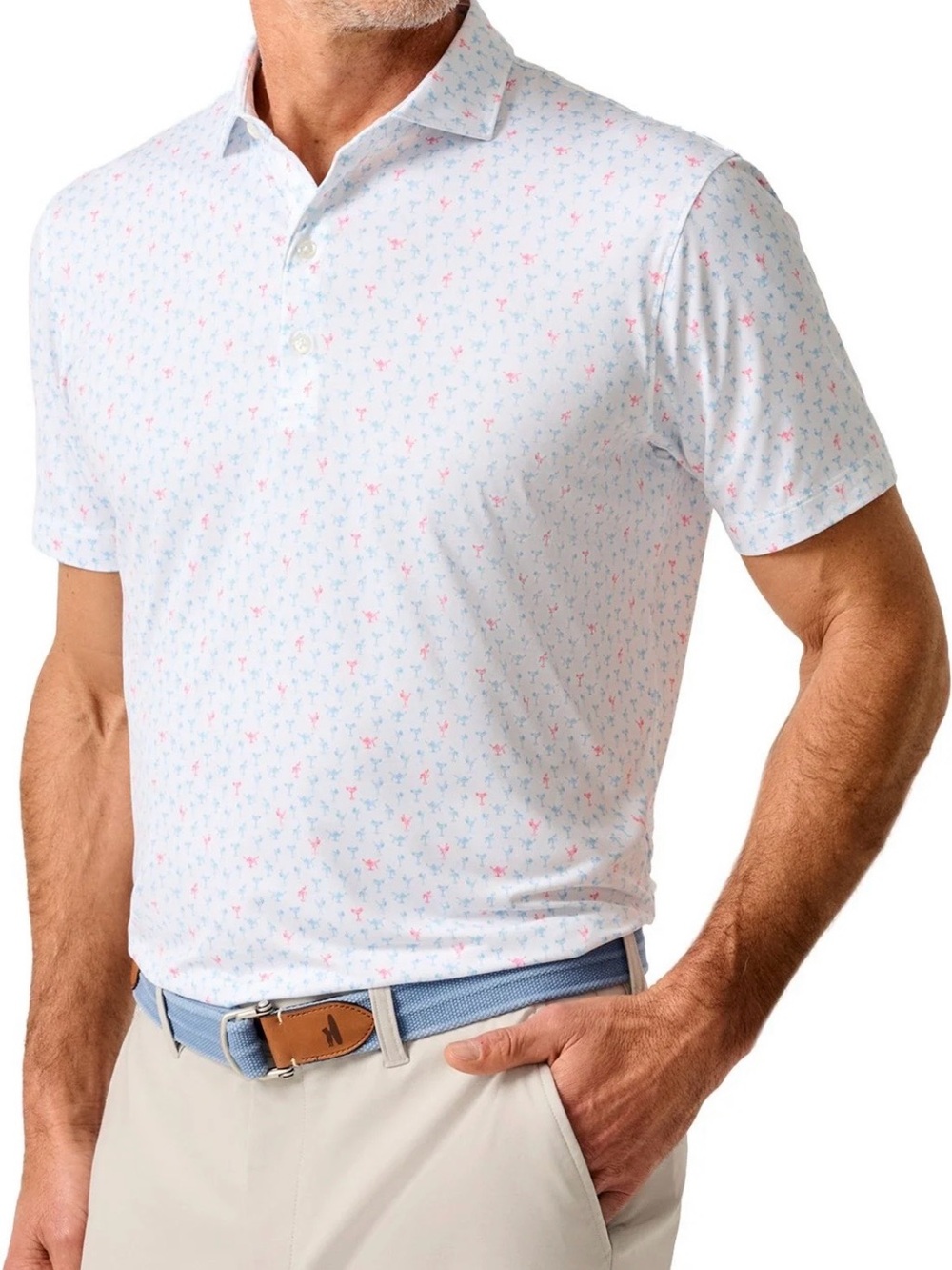 NEW Johnnie O Featherweight Polo Shirt Mens XL White with Pin Up Design